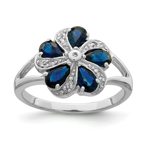 Sterling Silver 2 MM Sapphire Diamond Ring Sterling Silver 2 MM Sapphire Diamond Ring